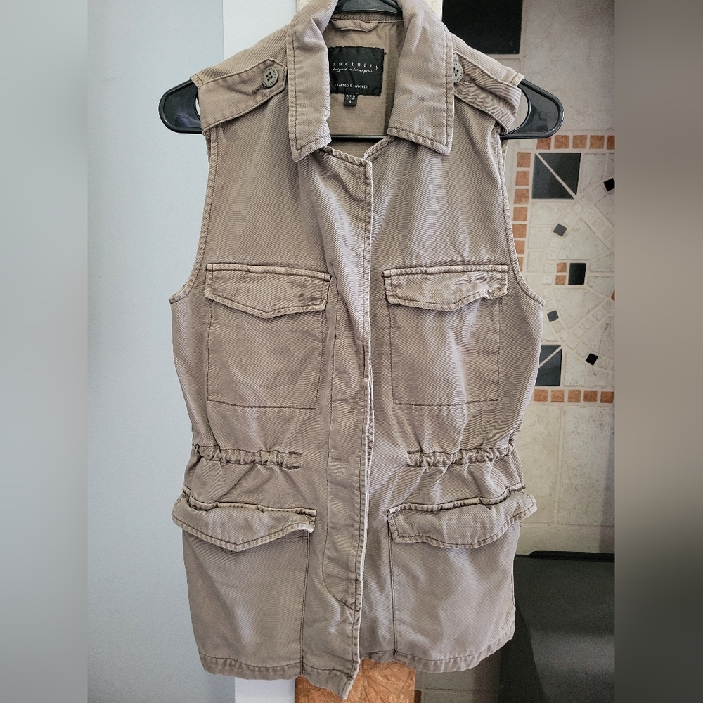 Sanctuary Vest Military Olive Green Cargo Button Utility Jacket  Womens Size S